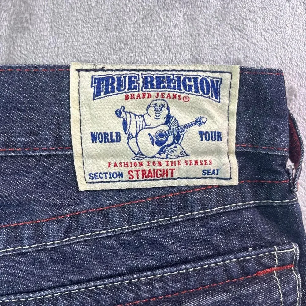Vintage True Religion Straight Horseshoe Pocket Dark Wash Denim Jeans Mens Sz 34